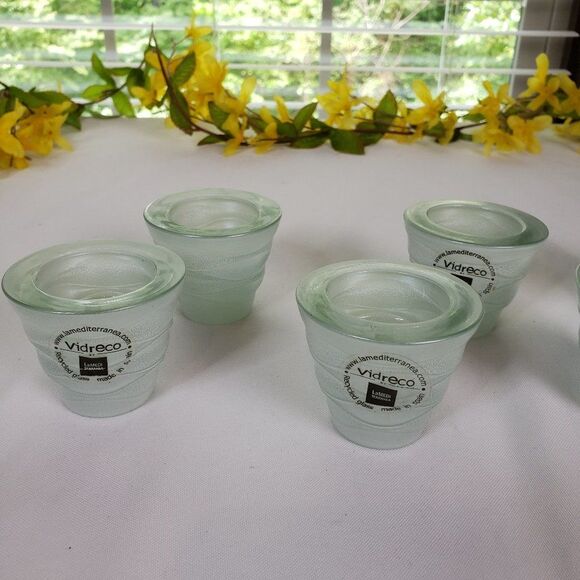 6 Beautiful Recycled Small Green Mint Glass Votive Tealight Candle Holder Decor - Picture 7 of 9